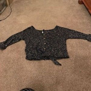 Love Culture Heathered Blue 3/4 Sleeve Button Up Sweater